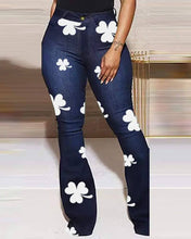 Load image into Gallery viewer, Shamrock print high waist flared leg jeans: DARK BLUE Bodi Language for Women
