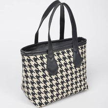 Load image into Gallery viewer, Houndstooth Tweed Small Tote Bag: Black
