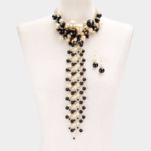 Load image into Gallery viewer, Pearl Cluster Vine Fringe Bib Necklace: Black,Gold
