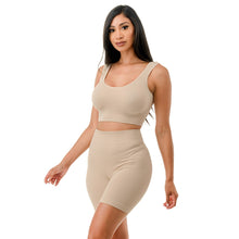 Load image into Gallery viewer, 2PC Muscle Tank Sports Top Highwaist Short Set: KHAKI To Star
