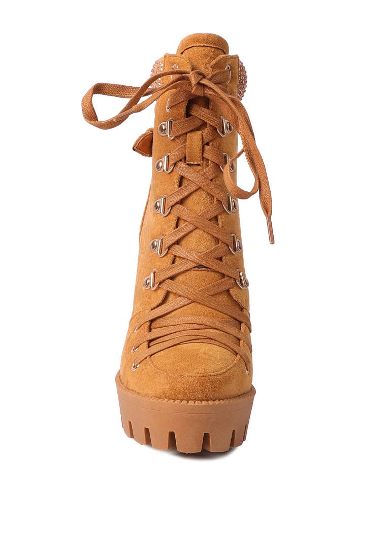 Block Heeled Ankle Boot: RED
