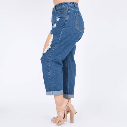 PLUS SIZE HIGH WAIST CUT OUT STRAIGHT JEANS