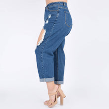 Load image into Gallery viewer, PLUS SIZE HIGH WAIST CUT OUT STRAIGHT JEANS
