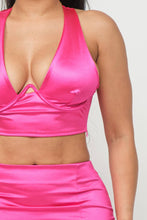 Load image into Gallery viewer, Open Front Wire Detail Top And Skirt Set: Fuchsia
