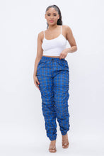 Load image into Gallery viewer, Plaid Print Wind Breaker Drawstring Shirring Jogger Pants- Green
