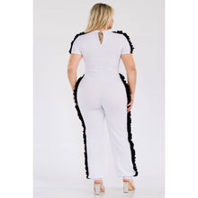 Load image into Gallery viewer, PLUS WHITE AND BLACK RUFFLE DETAIL JUMPSUIT : WHITE Bodi Language for Women
