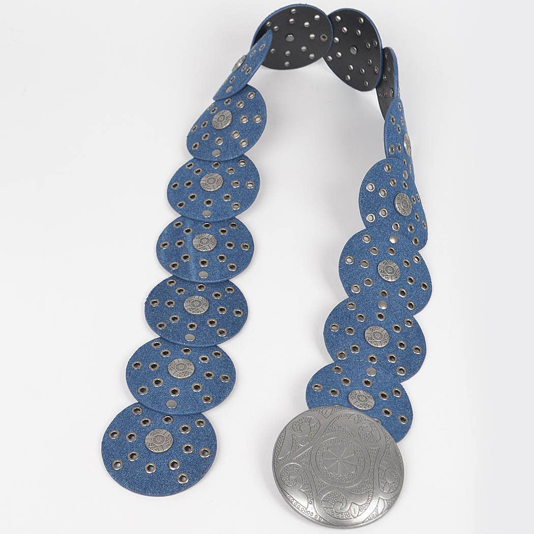 Denim Multi Eyelet Rounds Western Belt: DBL