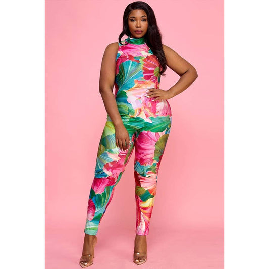 PLUS MOCK NECK LONG SLEEVE JUMPSUIT: FUCHSIA Bodi Language for Women