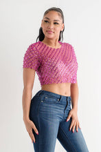 Load image into Gallery viewer, Mesh See Through All Over Pearl Beaded Sequin Top: Fuchsia

