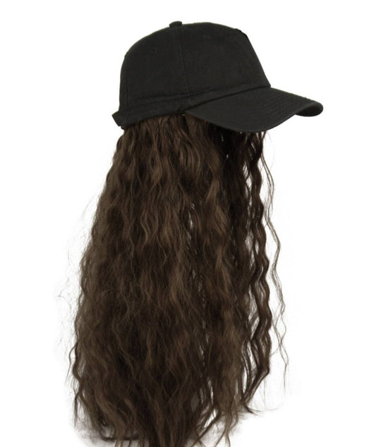BASEBALL WIG CAP: Black/Black Hair