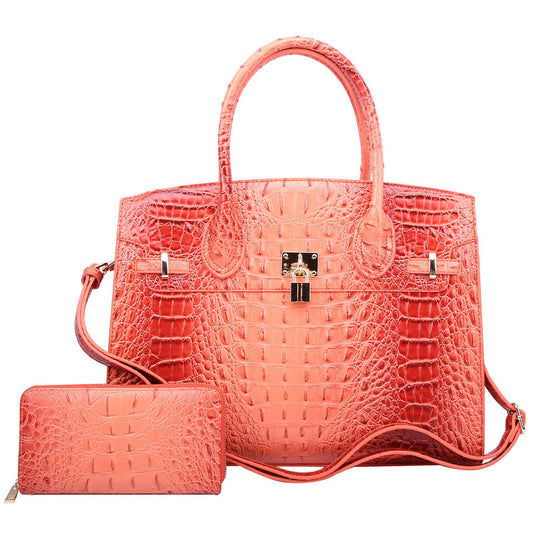 Croc Alligator Padlock 2-in-1 Satchel: Melon