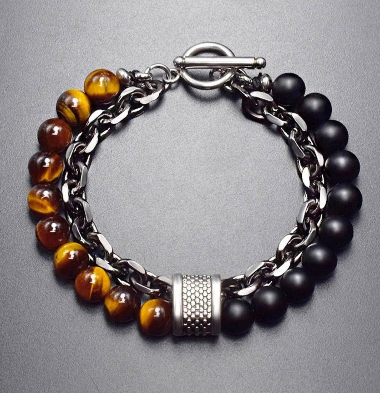 MEN'S CHAIN AND BEAD BRACELET: Howlite - White
