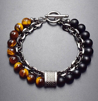 MEN'S CHAIN AND BEAD BRACELET: Howlite - White