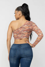 Load image into Gallery viewer, Space Dye One Shoulder Cut Out Detail Crop Top: Orange Combo Julia by LoveJ
