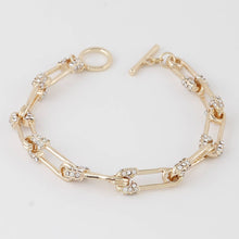 Load image into Gallery viewer, Rhinestone Embedded Safety Pin Chain Bracelet: Gold Clear
