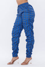 Load image into Gallery viewer, Plaid Print Wind Breaker Drawstring Shirring Jogger Pants- Green
