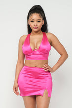 Load image into Gallery viewer, Open Front Wire Detail Top And Skirt Set: Fuchsia
