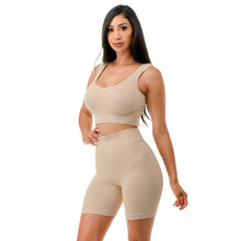 Load image into Gallery viewer, 2PC Muscle Tank Sports Top Highwaist Short Set: KHAKI To Star
