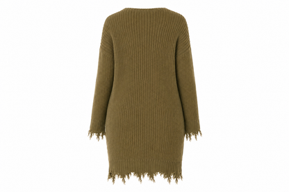 Frayed & Fearless Sweater Dress-Olive