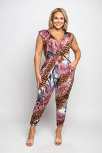 Load image into Gallery viewer, PLUS SURPLICE ANIMAL PRINT JUMPSUIT: Purple

