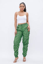 Load image into Gallery viewer, Plaid Print Wind Breaker Drawstring Shirring Jogger Pants- Green
