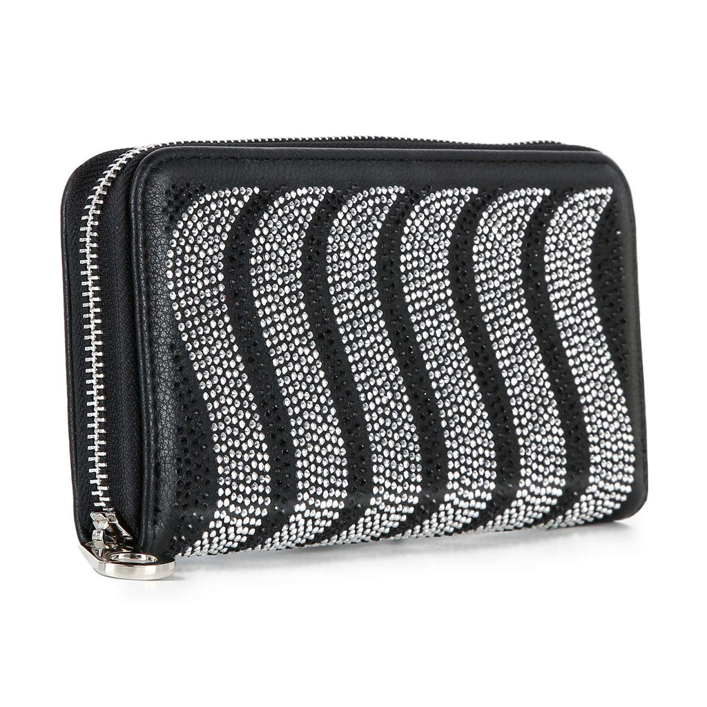 Handbag Express - Rhinestone Wavy Bling Accordion Wallet: Blue Handbag Express