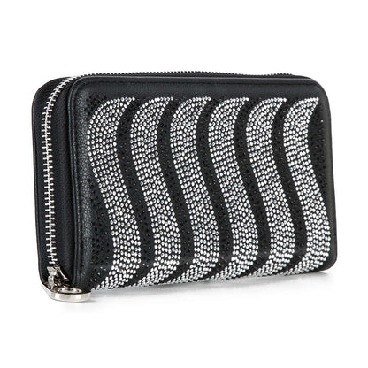 Handbag Express - Rhinestone Wavy Bling Accordion Wallet: Blue Handbag Express