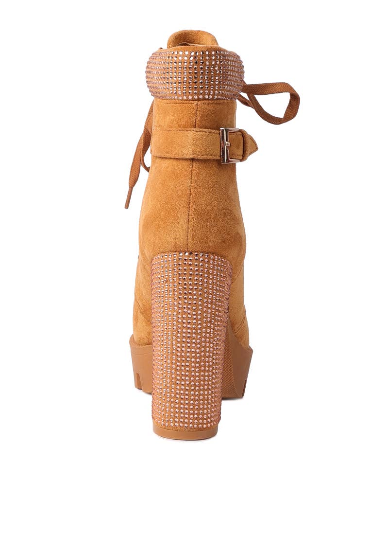 Block Heeled Ankle Boot: RED