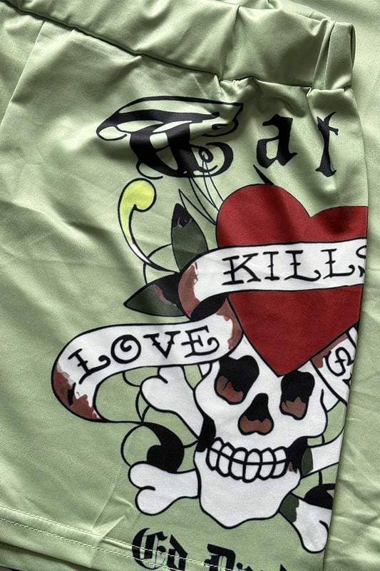EH Graphic t shirt and shorts set: GREEN