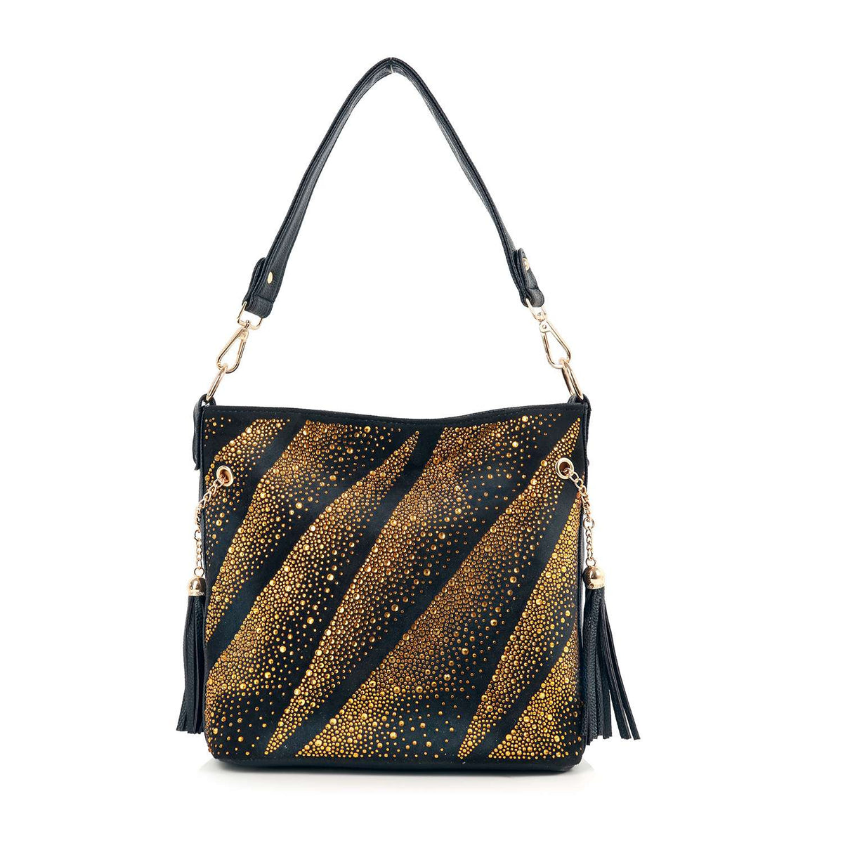 Beautifully Unique Rhinestone Pattern Crossbody Hobo: Gold