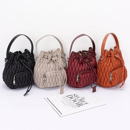 Quilted Faux Leather Bucket Bag: Black