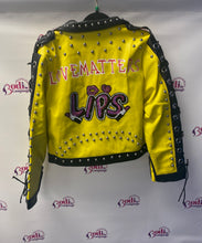 Load image into Gallery viewer, Plus size faux leather grommets jacket Yellow/black
