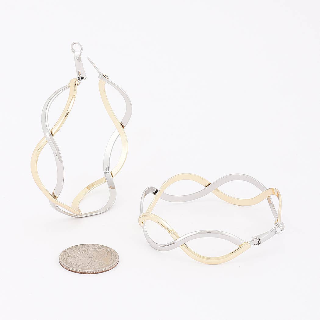 3AM BY H&D ACCESSORIES - Two-Tone Twisted Hoop Earrings: MT