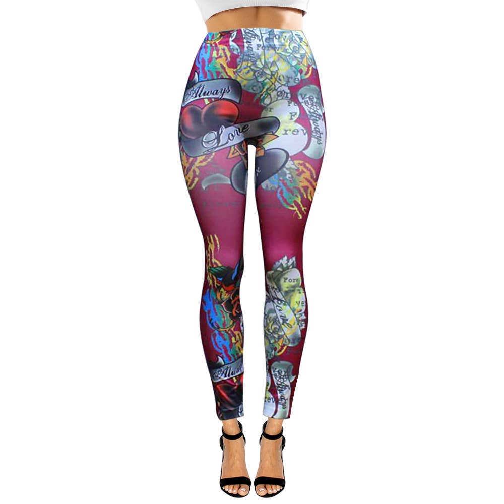 Tattoo Inspired Graphic Printed High Waisted Leggings: White