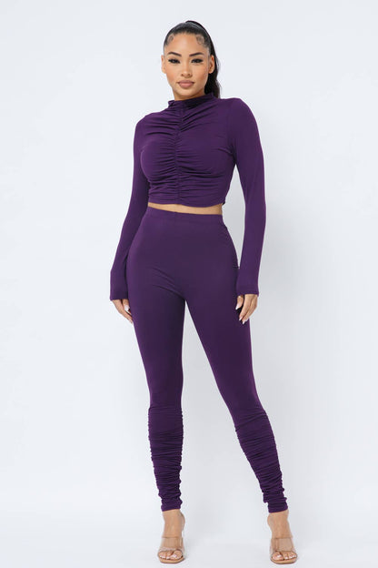 Top Ruched Legging Set: Rust