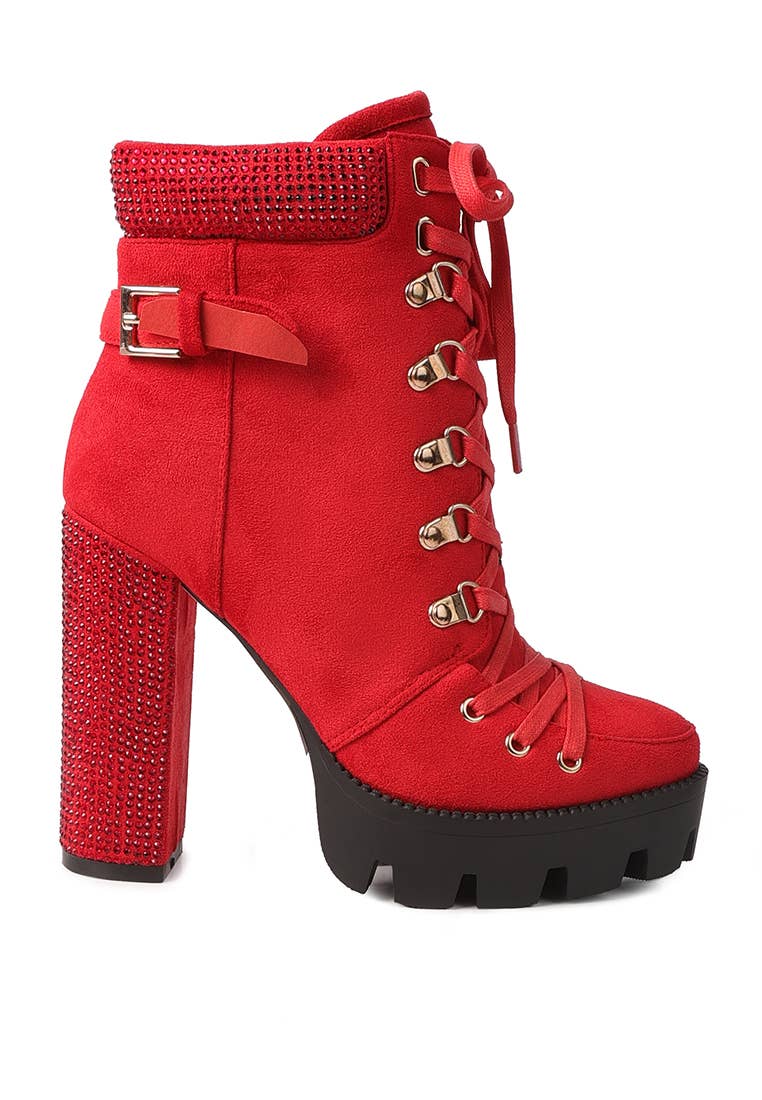 Block Heeled Ankle Boot: RED