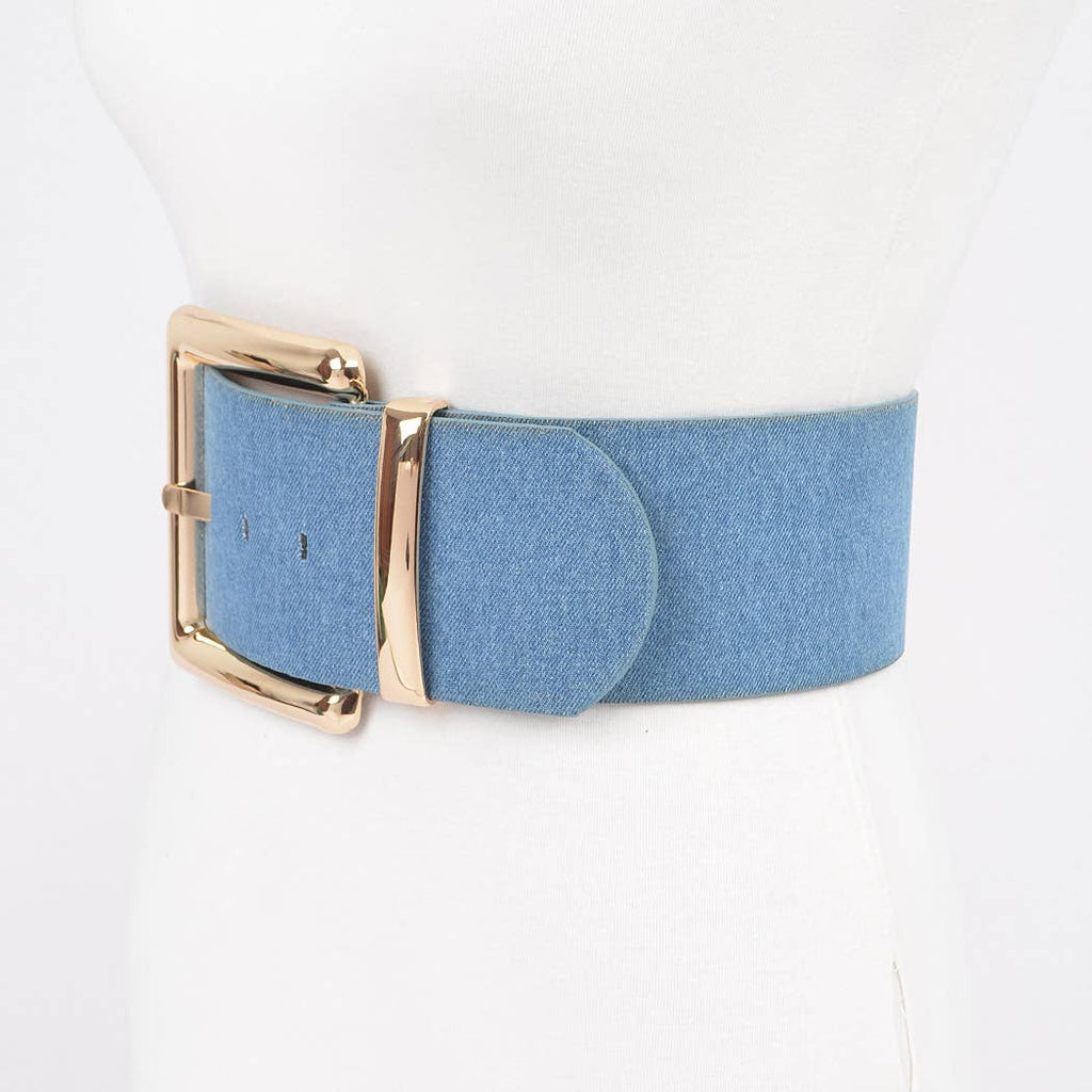 Oversized Metal Buckle Denim Waist Belt: Silver