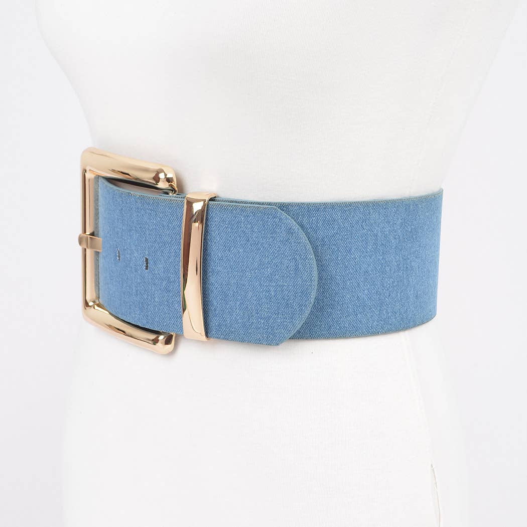 Oversized Metal Buckle Denim Waist Belt: Silver