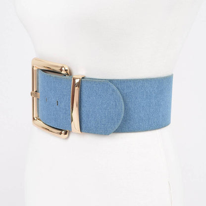 Oversized Metal Buckle Denim Waist Belt: Silver