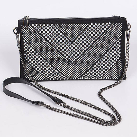 Round-Studded Decorated Clutch: Black