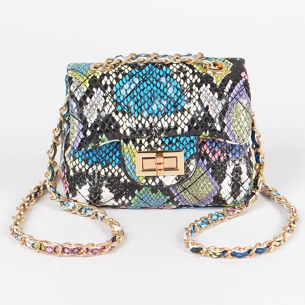 Multi Snake Quilted Mini Bag: Multicolor