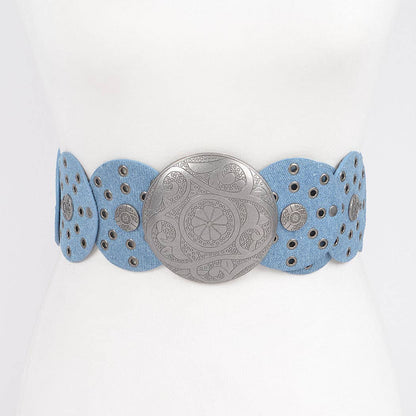 Denim Multi Eyelet Rounds Western Belt: DBL