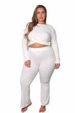 Load image into Gallery viewer, Women's Plus Front Knot Waffle Crop Top &amp; Plus High Waist Knitted Pants Set
