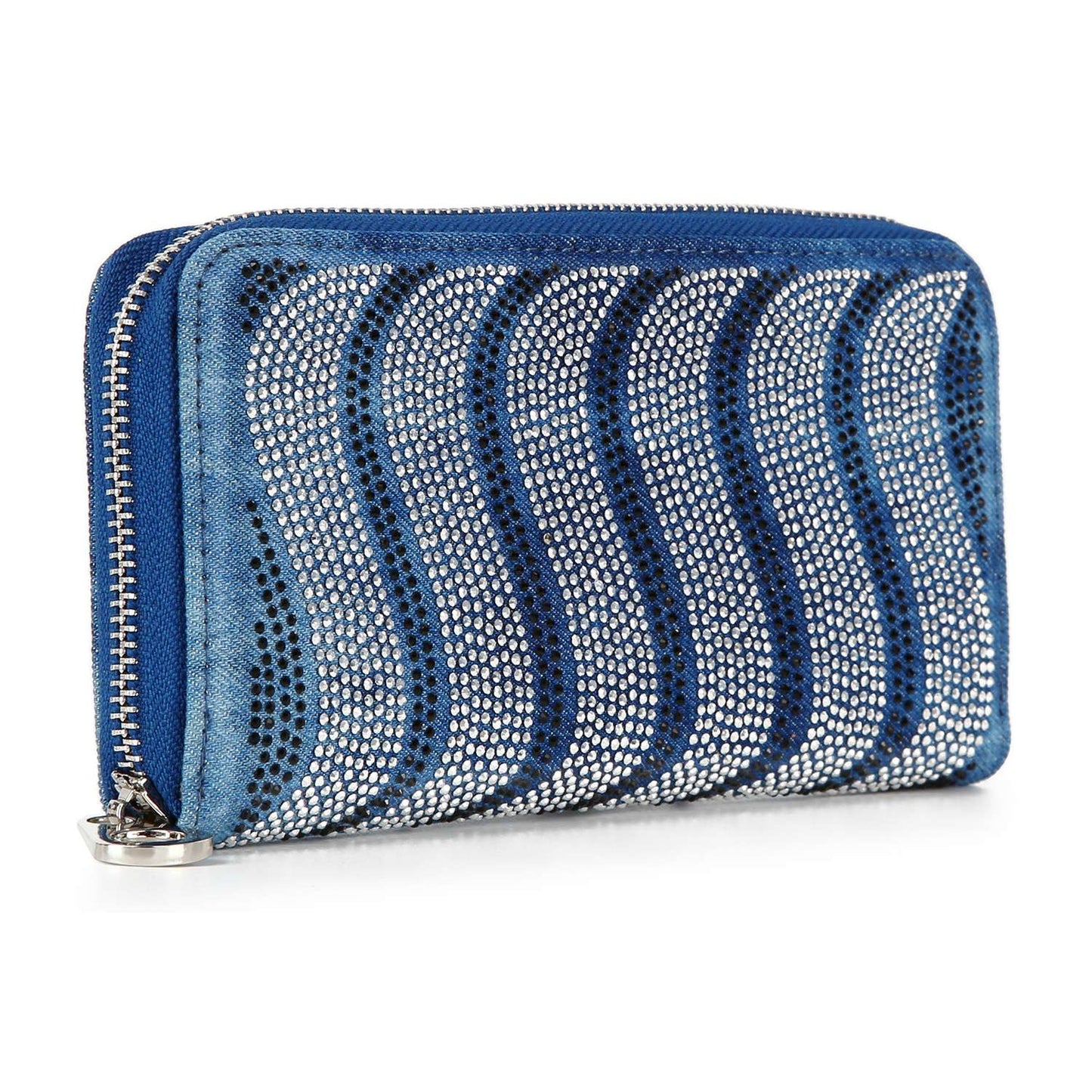 Handbag Express - Rhinestone Wavy Bling Accordion Wallet: Blue Handbag Express