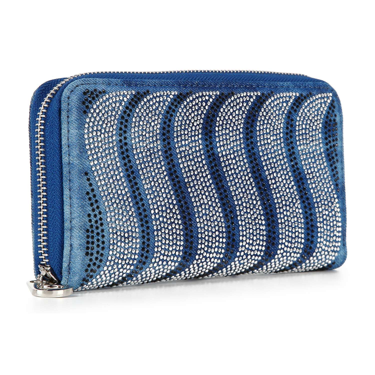 Handbag Express - Rhinestone Wavy Bling Accordion Wallet: Blue Handbag Express