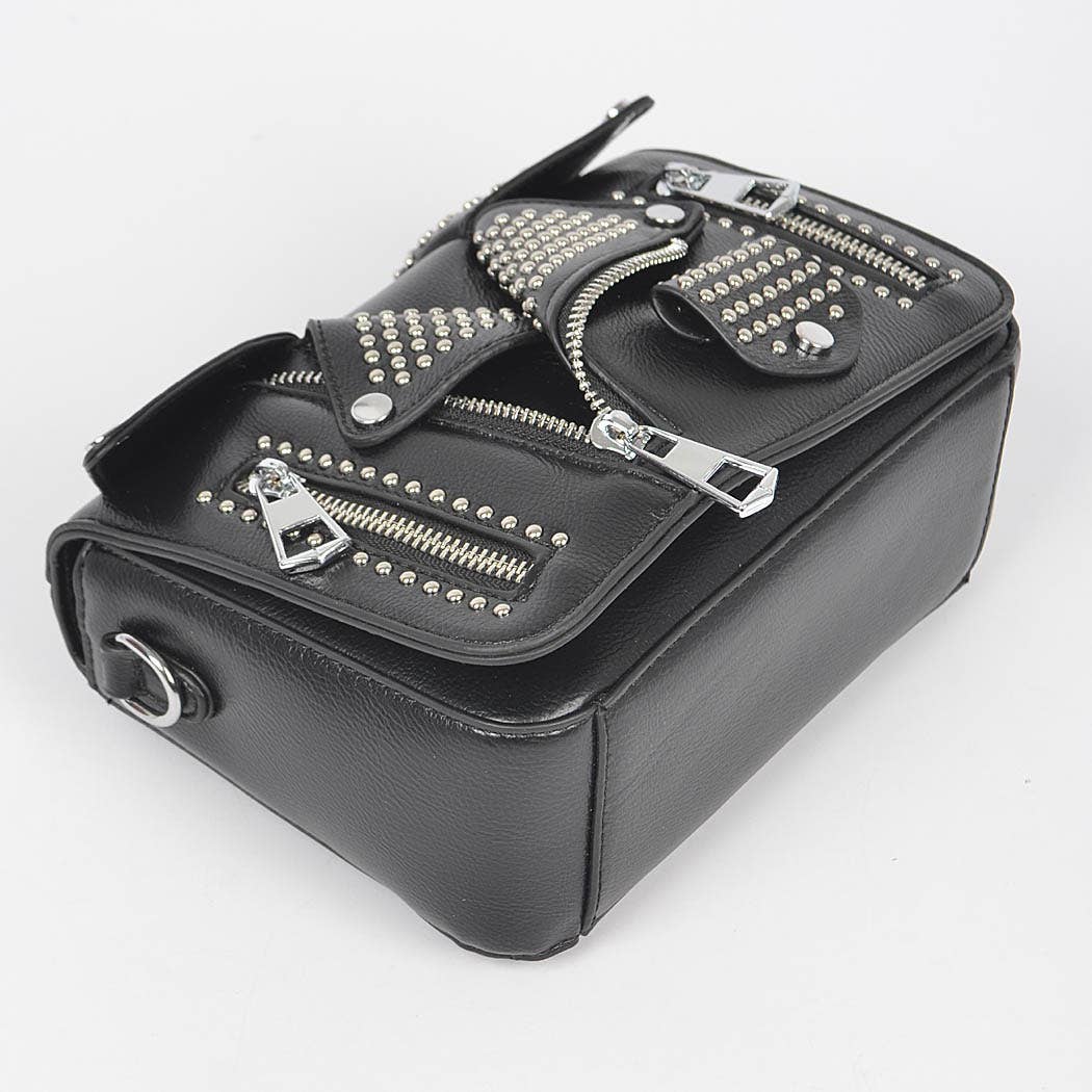 Vegan Leather Metal Studded Jacket Clutch: Silver