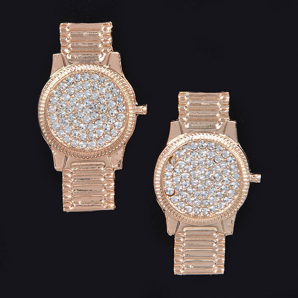 Rhinestone Watch Style Earring: Gold