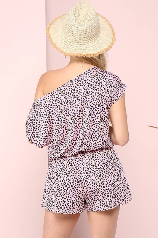 OFF SHOULDER ELASTIC WAIST ROMPER: KHAKIBLACKLEO