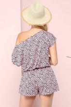 Load image into Gallery viewer, OFF SHOULDER ELASTIC WAIST ROMPER: KHAKIBLACKLEO
