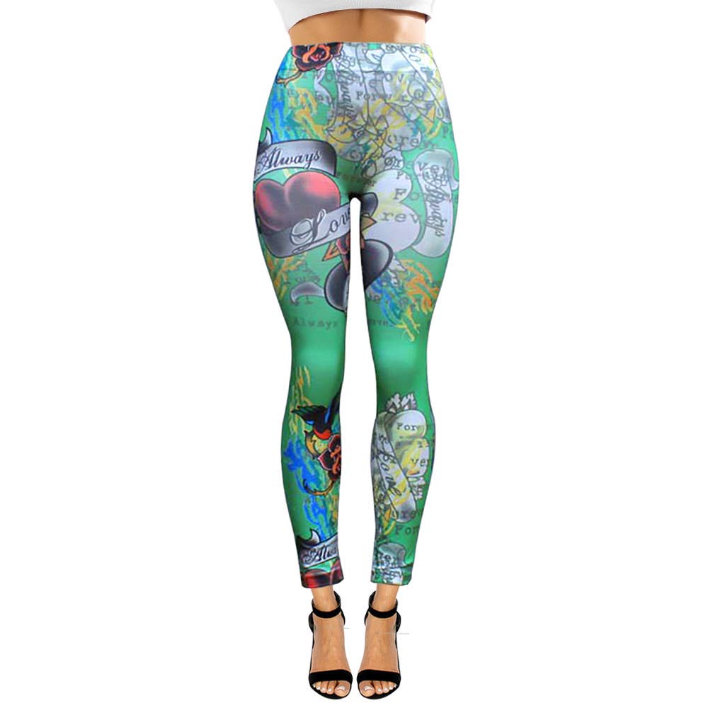 Tattoo Inspired Graphic Printed High Waisted Leggings: White